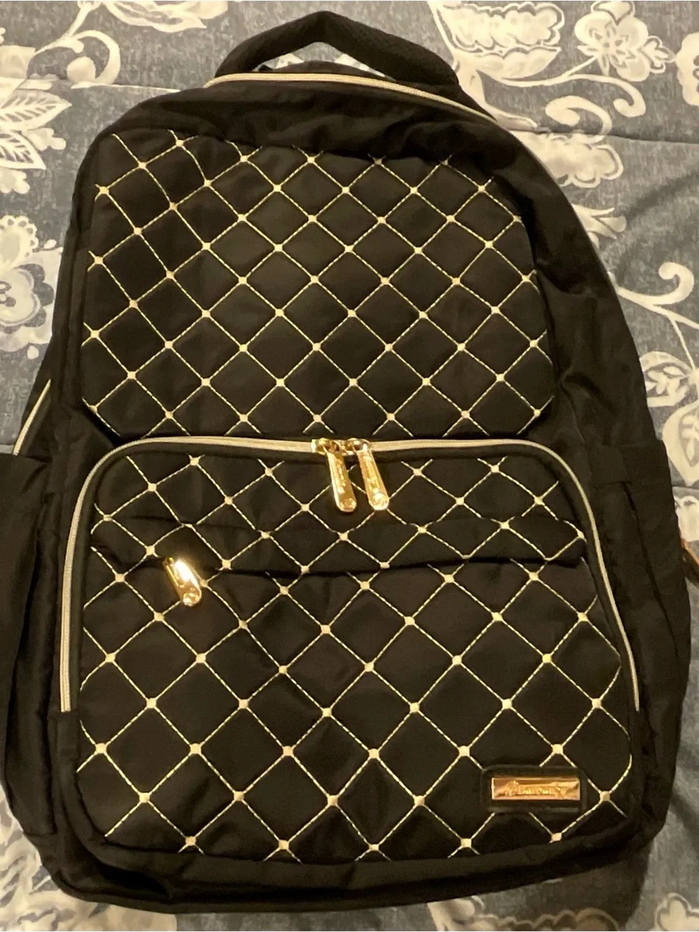 Bamomby Diaper Backpack, Black with Gold Accents